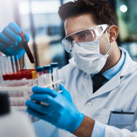 SBB working with blood in the blood bank lab